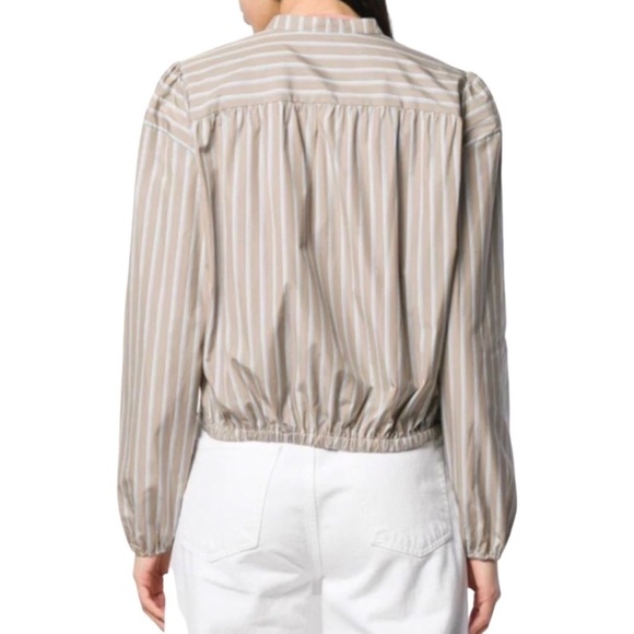 New! Theory Shirred Yoke Mandarin Collar Buttoned Down Blouse Top - Picture 4 of 15